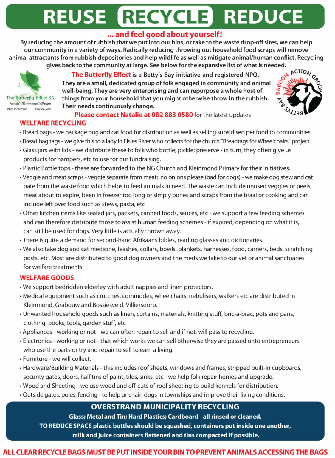Reuse Recycle Reduce - Bettys Bay